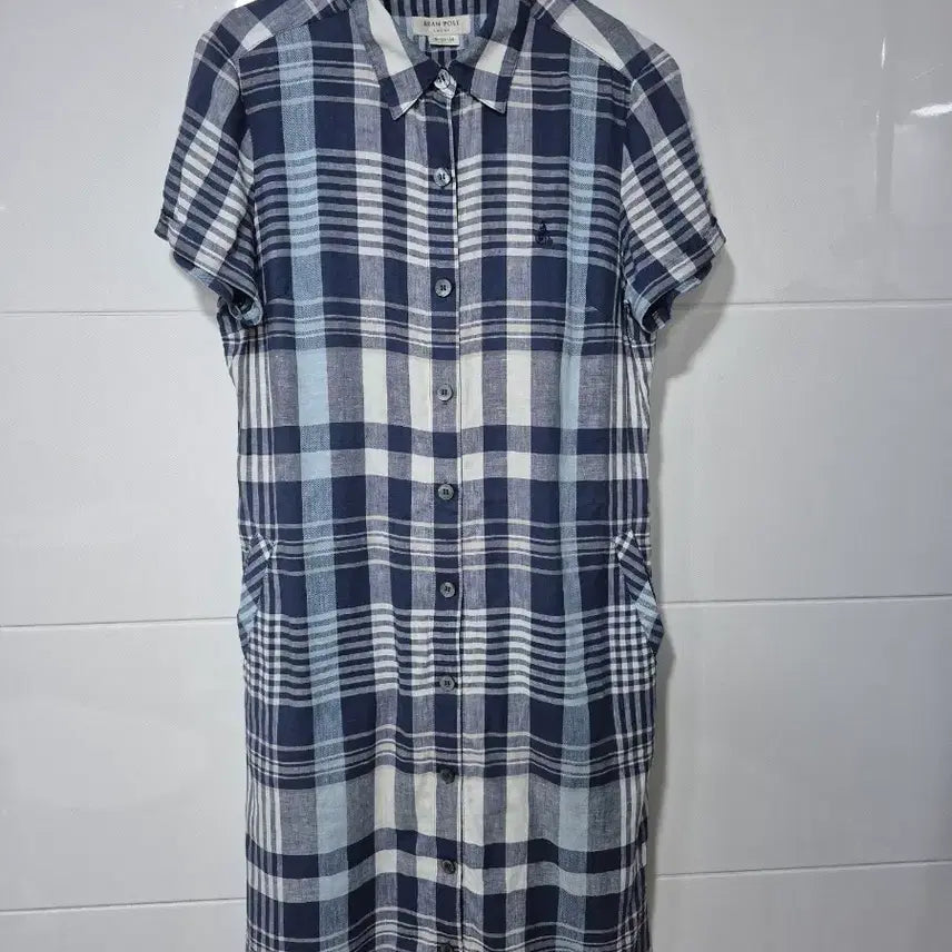 [BUNJANG] Beanpole Ladies Linen Dress Blue Check / 빈폴 레이디스 린넨 원피스90