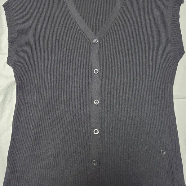 [BUNJANG] Black Ribbed Short-Sleeve Cardigan / 검정색 골지 반팔 가디건