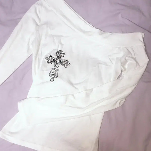 [BUNJANG] Y2K One-Shoulder Long Sleeve Top / y2k 원숄더 롱슬리브