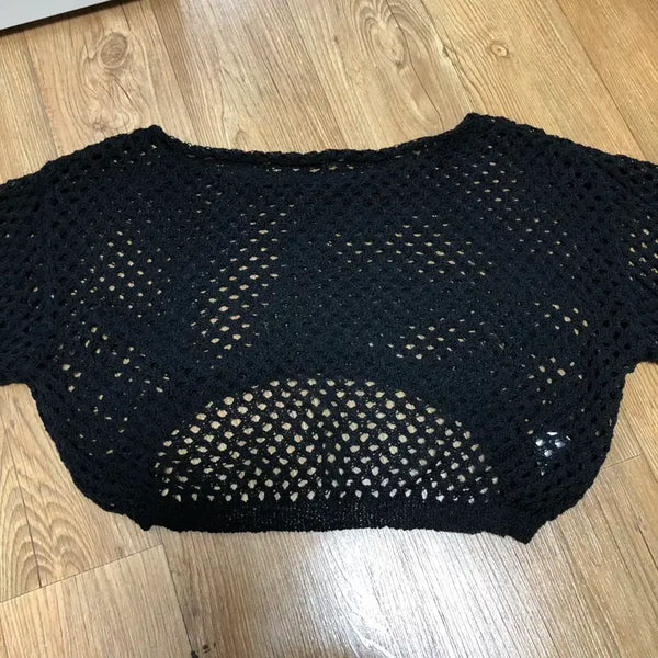 [BUNJANG] Black Crochet Knit Crop Top / 블랙 크로셰 니트 크롭티