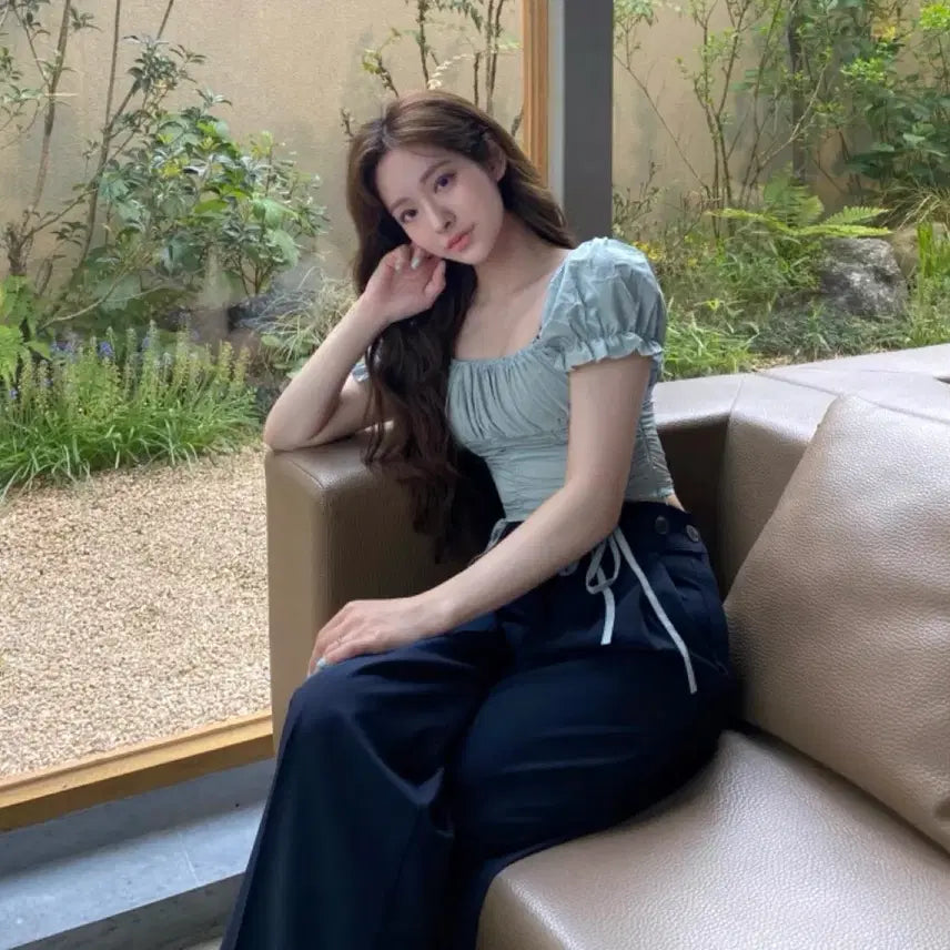 [BUNJANG] Mint Puff Shirring Blouse / 민트 퍼프 셔링 블라우스