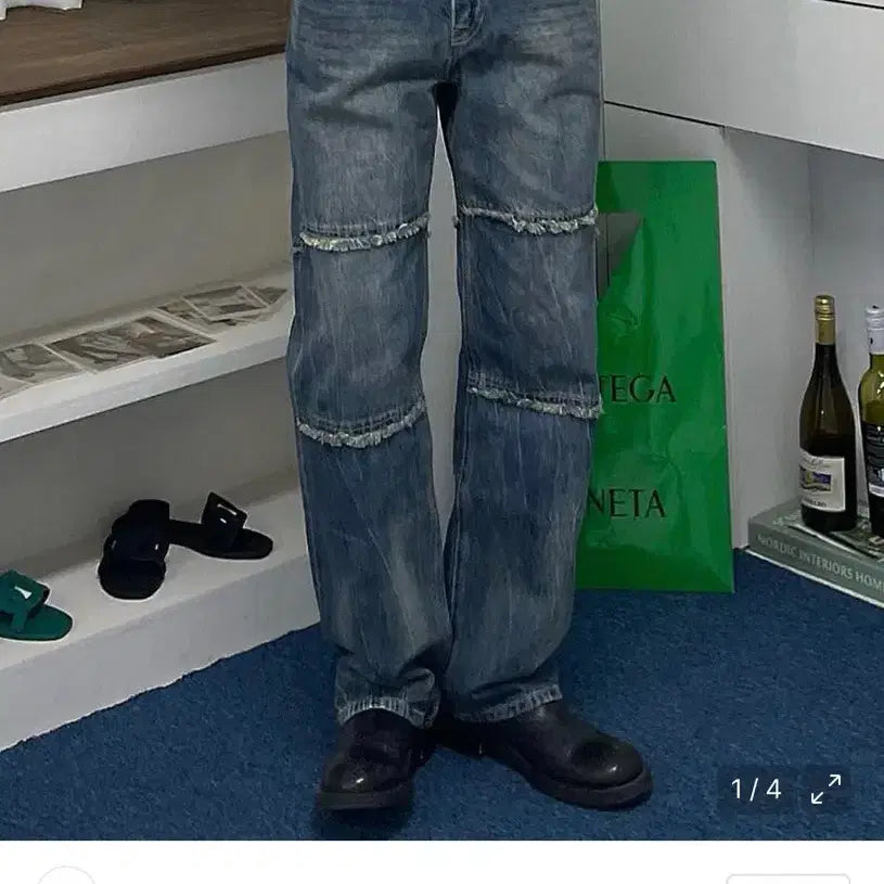 [BUNJANG] Martin Plan Cut Out Straight Jeans - Blue (Size 48) / 마틴플랜 Cut Out Straight Jeans - BLUE 48사이즈