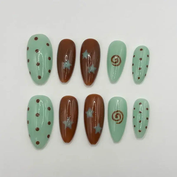 [BUNJANG] Custom Handmade Mint Chocolate Dot Nail Tips (XS/S/M/L) / 민트초코 민초 도트 네일팁 xs/s/m/l 주문제작 수제