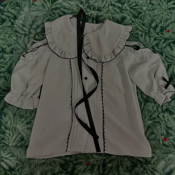 [BUNJANG] DearMyLove Dimarub Short Sleeve Blouse Gray / 디어마이러브 디마럽 반팔 블라우스 그레이