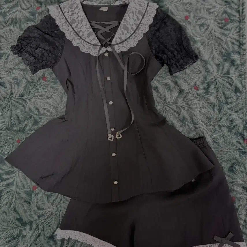 [BUNJANG] Secret Honey Lace Short Sleeve Setup / 시크릿허니 시허니 레이스 반팔 셋업