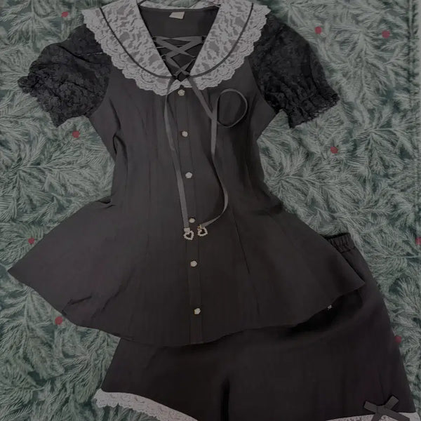 [BUNJANG] Secret Honey Lace Short Sleeve Setup / 시크릿허니 시허니 레이스 반팔 셋업