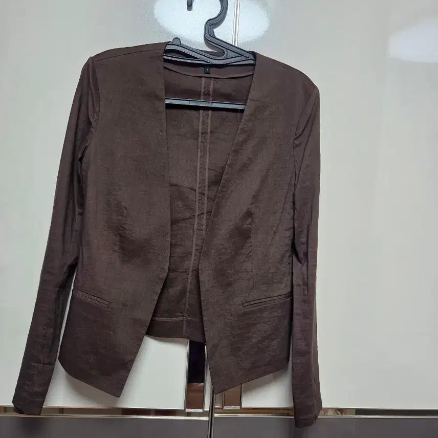 [BUNJANG] Theory Brown Collarless Short Jacket / 띠어리 브라운 숏 자켓