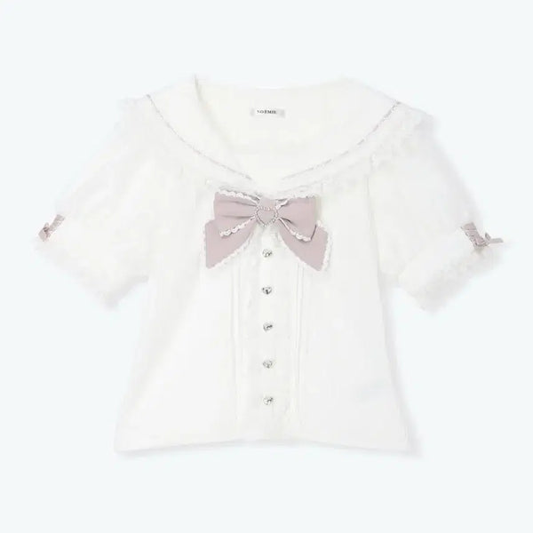 [BUNJANG] NOEMIE Seer Check Heart Buckle Sailor Cut-Sew Blouse / NOEMIE 노에미 시어 체크 하트 버클 세일러 컷소우 블라우스 양산형