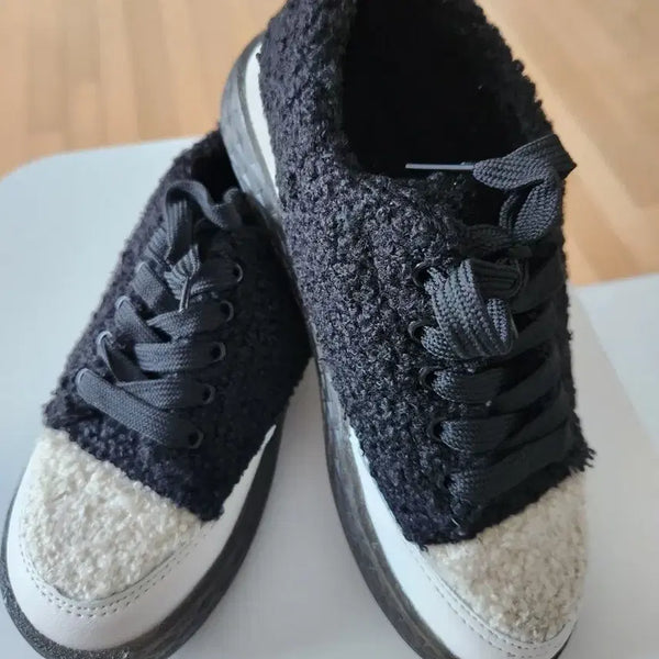 [BUNJANG] Women's Fleece Lined Sneakers / 블랙 뽀글이 털 스니커즈 운동화