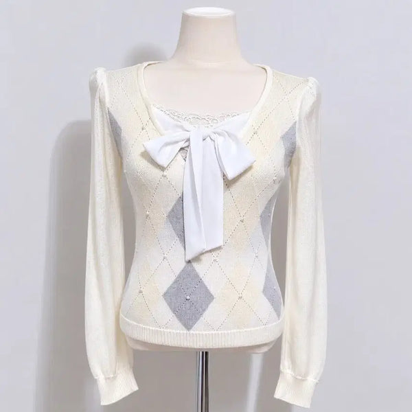 [BUNJANG] Ribbon Argyle Argyle Knit Vest / 리본 아가일 로걀탑