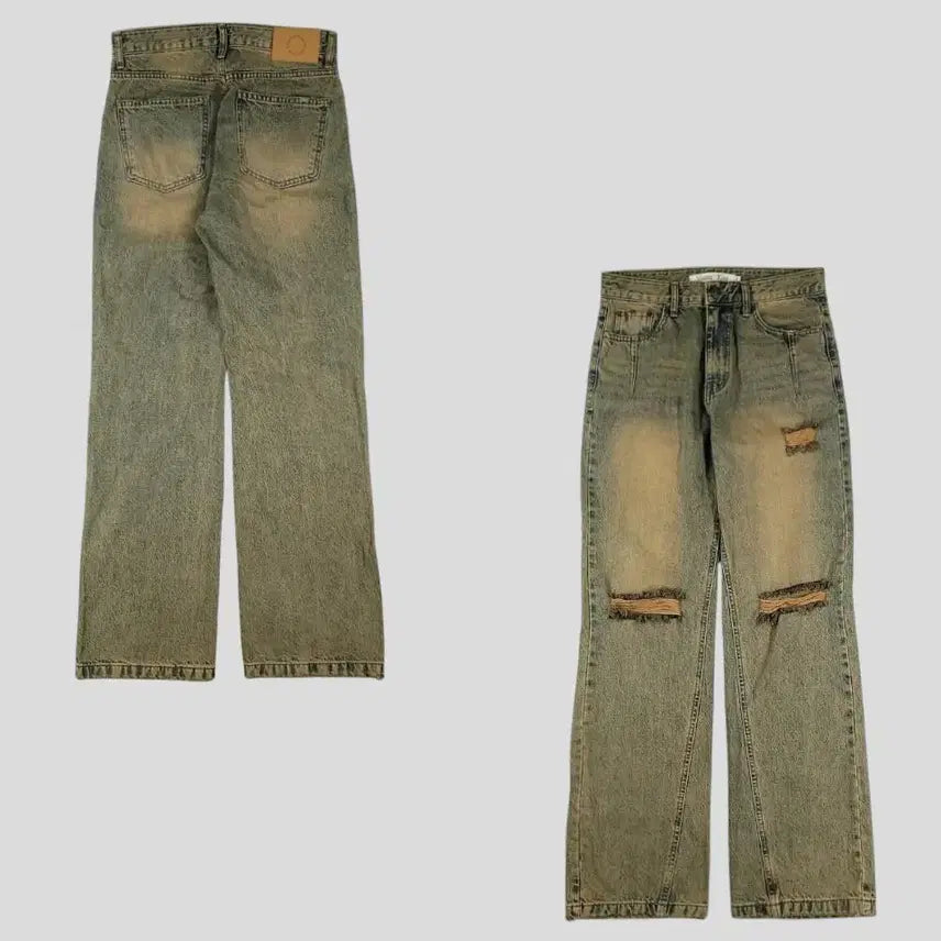 [BUNJANG] MATIN KIM Sandwashed Straight Fit Distressed Damage Jeans / MATIN KIM 마뗑킴 중청 샌드워싱 스트레이트핏 디스트로이드 데미지진
