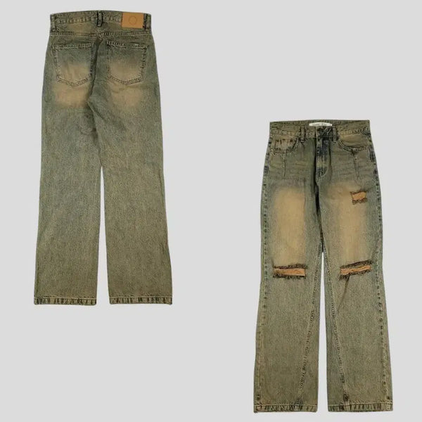 [BUNJANG] MATIN KIM Sandwashed Straight Fit Distressed Damage Jeans / MATIN KIM 마뗑킴 중청 샌드워싱 스트레이트핏 디스트로이드 데미지진