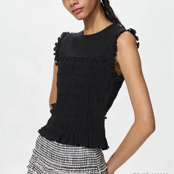 [BUNJANG] Cecilie Bahnsen x Uniqlo Shirring Black Top / 세실리에반센 X 유니클로 셔링 블랙 탑