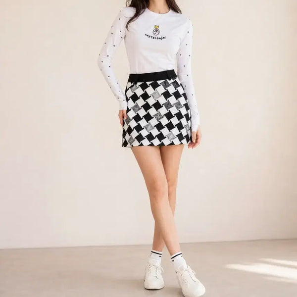 [BUNJANG] Louis Castel Women's Geometric Pattern Golf Skirt (Size 64, Includes Inner Shorts) / [루이까스텔] 여성 기하학 패턴 골프 스커트 (64사이즈/속바지 포함)