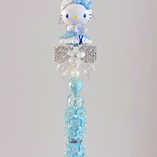 [BUNJANG] Handmade Kitty Deco Gel Pen with Blue Glitter / 겨울왕국 키티볼펜 키티데코 수제볼펜 키티공주 감성문구 키티비즈