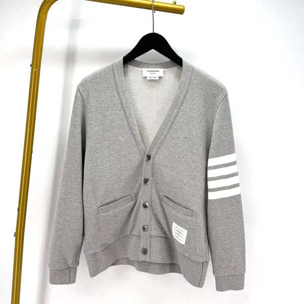 [BUNJANG] Thom Browne Striped Armband V-Neck Cotton Cardigan Grey Size 1 / [1사이즈] 톰브라운 사선완장 브이넥 코튼 가디건 그레이