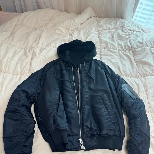 [BUNJANG] Juun.J 21FW Black MA-1 Hooded Jacket / [46] 21fw 준지 후드 마원 블랙