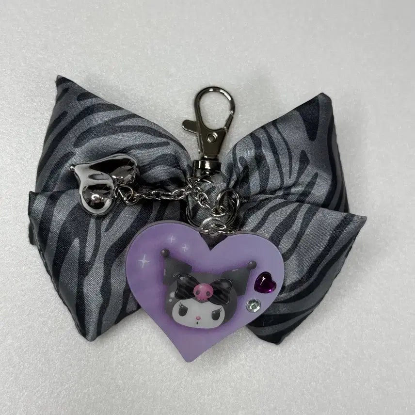 [BUNJANG] Kuromi Heart Charm with Ribbon / 쿠로미 하트 키링 + 리본