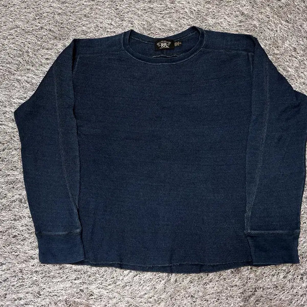 [BUNJANG] RRL Indigo Jacquard Knit Crewneck Waffle Long Sleeve / RRL) 더블알엘 인디고 자카드 니트 크루넥 와플 롱슬리브