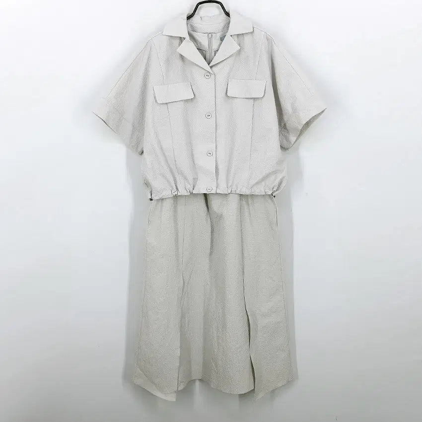 [BUNJANG] LBL Summer Wrinkle Fabric Jacket & Dress Set Beige / 엘비엘 여름 바스락 지짐이 자켓&원피스 베이지85 (HU44736)