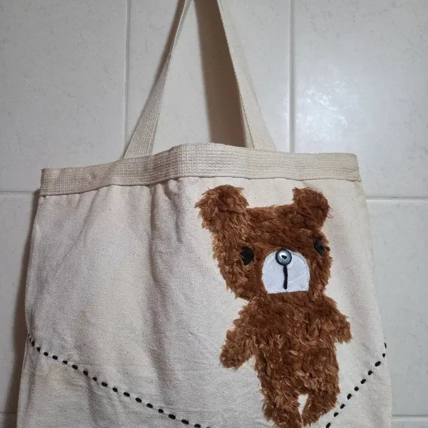 [BUNJANG] Bear Applique Canvas Tote Bag / 곰돌이 아플리케 에코백 캔버스 가방