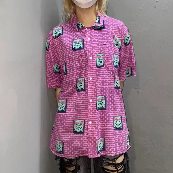 [BUNJANG] Obey Pink Pattern Short Sleeve Shirt / Obey 핑크 패턴 반팔 셔츠