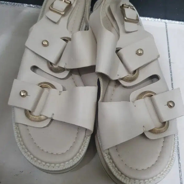 [BUNJANG] Lazy Summer Lambskin Platform Sandals (Ivory) / 레이지썸머 양가죽 플랫폼 샌들 255