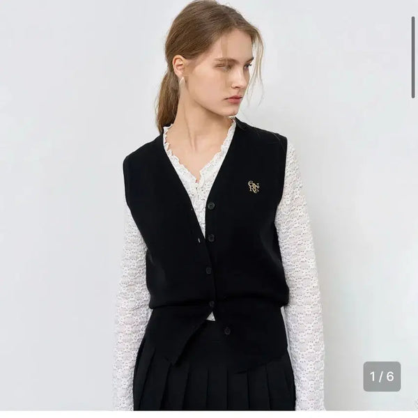 [BUNJANG] General Idea Black Embroidered Logo Vest / 제너럴아이디어 베스트