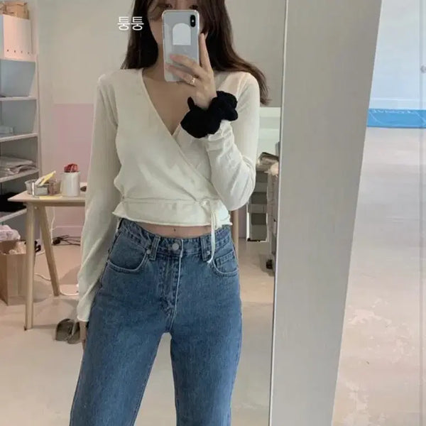 [BUNJANG] TANAT Linen Wrap Knit Top - Ivory / 타낫 린넨 랩 니트탑 아이보리