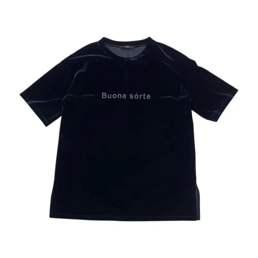 [BUNJANG] List Navy Velvet Lettering Short Sleeve T-Shirt (Size 55) / 리스트 List 네이비 벨벳 레터링 반팔 티셔츠 55