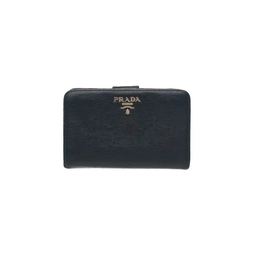 [BUNJANG] Prada Lettering Logo Zipper Medium Wallet Black / 프라다 지퍼 중지갑