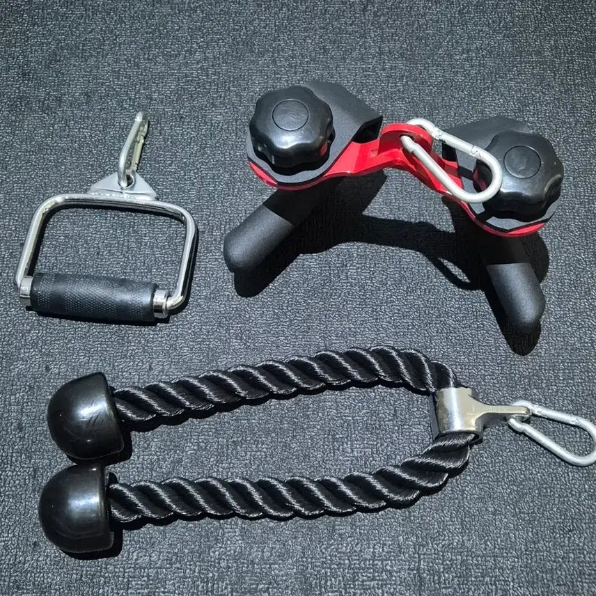 [BUNJANG] Cable Machine Grips Set with Carabiners / (무료배송) 렛풀다운 랫풀 그립 케이블 운동 각도 조절 그립