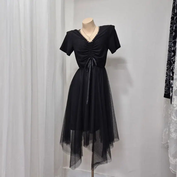 [BUNJANG] Black Tulle Asymmetrical Long Dress / 블랙 튜튜 언발란스 롱 원피스