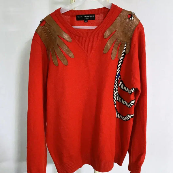 [BUNJANG] Castelbajac Men's 100% Wool Knit with Genuine Leather Shoulder / 몽빈티지(100)까스텔바작남자울100%양가죽니트