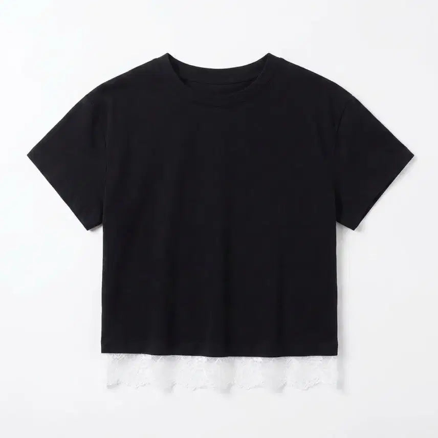 [BUNJANG] Women's Black Lace Sleeve T-Shirt XL / 여성XL/ 레이스 카바 블랙 반팔티 35-148