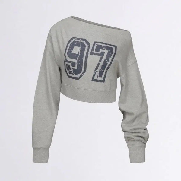 [BUNJANG] Sculptor Off-Shoulder Crop Sweatshirt Melange Grey XS / 스컬프터 오프숄더 크롭 스웻셔츠 멜란지 그레이 XS