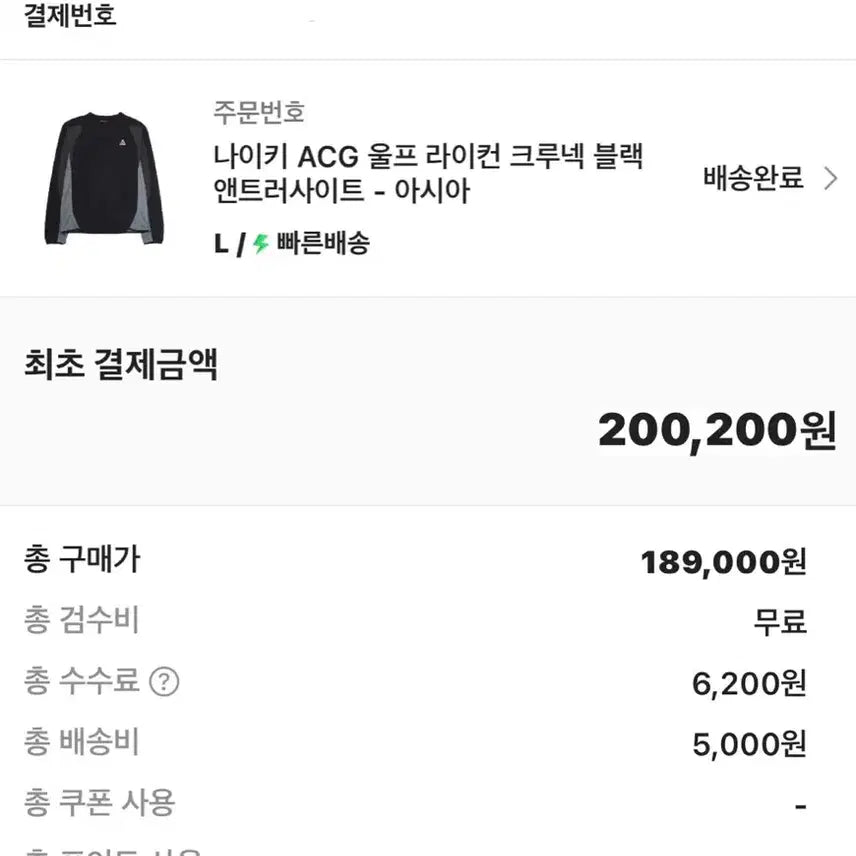 [BUNJANG] Nike ACG Wolf Ricon Fleece Crew Black / 나이키 ACG 울프 라이컨 플리스<새상품>