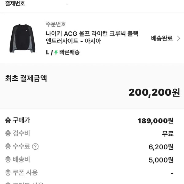 [BUNJANG] Nike ACG Wolf Ricon Fleece Crew Black / 나이키 ACG 울프 라이컨 플리스<새상품>