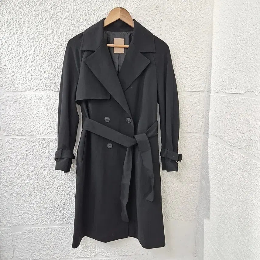 [BUNJANG] CC Collect Black Double Button Trench Coat / 씨씨콜렉트 블랙 더블 버튼 트렌치 코트