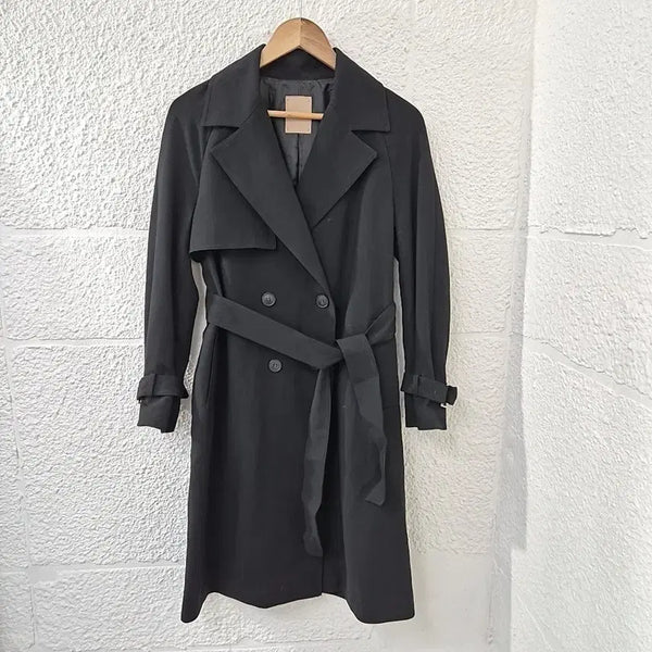 [BUNJANG] CC Collect Black Double Button Trench Coat / 씨씨콜렉트 블랙 더블 버튼 트렌치 코트