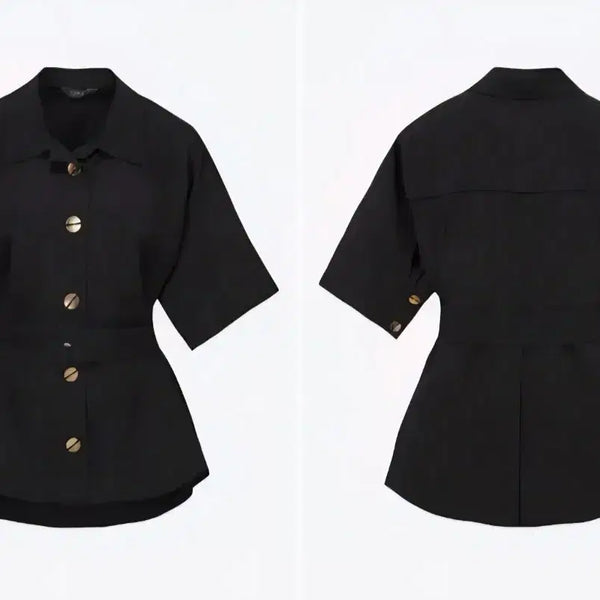 [BUNJANG] TIME Linen Blend Belted Shirt Black / 타임 린넨 블렌드 벨티드 셔츠 가슴둘레 82