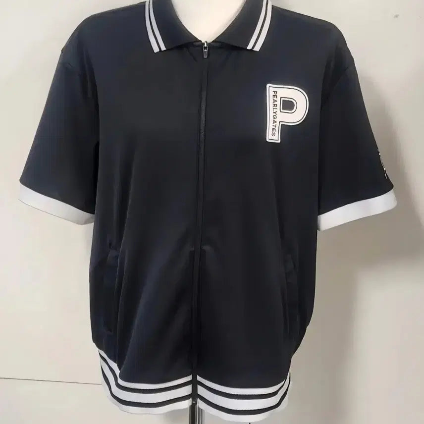 [BUNJANG] Parigates Striped Collar Zip-up Short-Sleeve T-Shirt Size 95 / 파리게이츠 스트라이프 칼라 집업 반팔 티셔츠 95