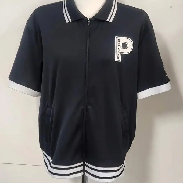 [BUNJANG] Parigates Striped Collar Zip-up Short-Sleeve T-Shirt Size 95 / 파리게이츠 스트라이프 칼라 집업 반팔 티셔츠 95