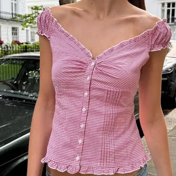 [BUNJANG] Brandy Melville Elena Blouse Red Check / 브랜디멜빌 엘레나 블라우스 레드체크