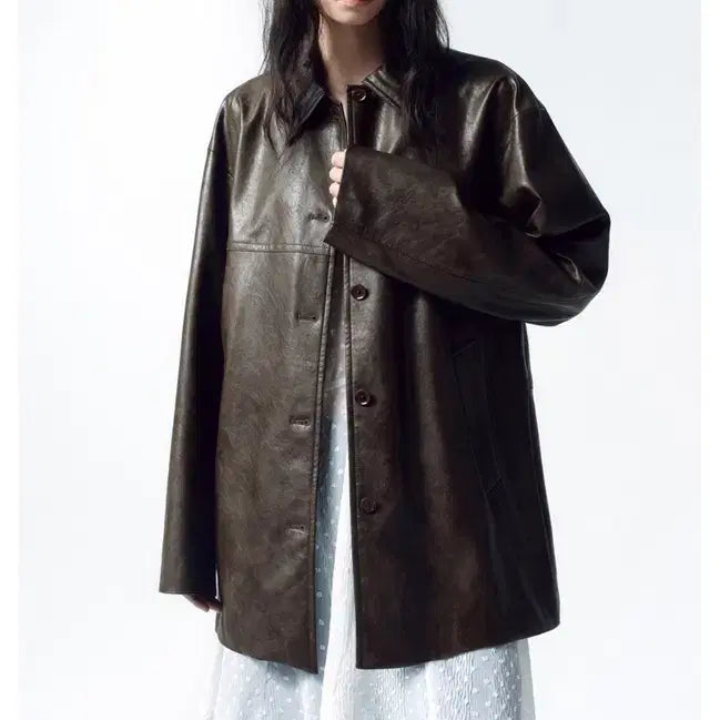 [BUNJANG] INSILENCE Fou Leather Car Coat Brown Leather Jacket / 인사일런스 포우 레더 카코트 BROWN 레더 자켓