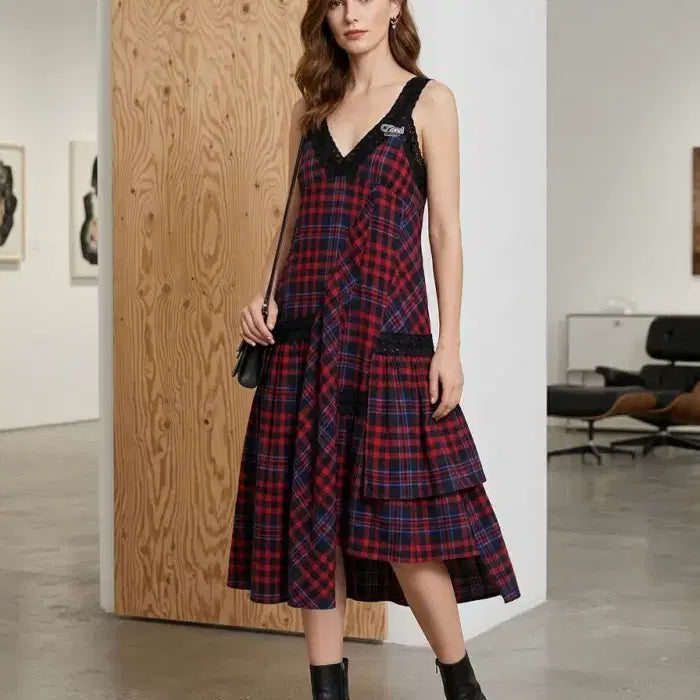 [BUNJANG] Osecon Check Pattern Slip Dress / 오즈세컨 체크 패턴 슬립 원피스