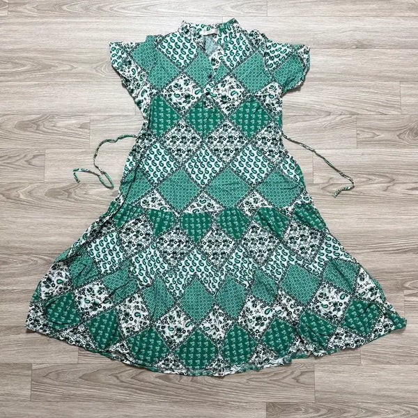 [BUNJANG] Grande-J Green Pattern Summer Dress Free Size / Grande-J 그린 패턴 여름 원피스 Free