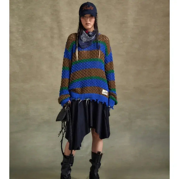 [BUNJANG] Andersson Bell Unisex Distressed Sheer Stripe Knit XL / 앤더슨벨  유니섹스 데미지 시어 스트라이프  니트 XL