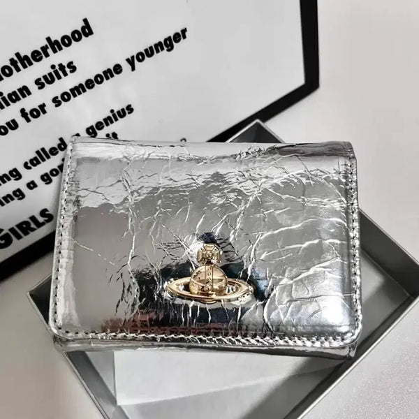 [BUNJANG] Vivienne Westwood Metallic Crinkle Flap Small Wallet Silver / 비비안웨스트우드 메탈릭 크링클 플랩 스몰 월렛 실버
