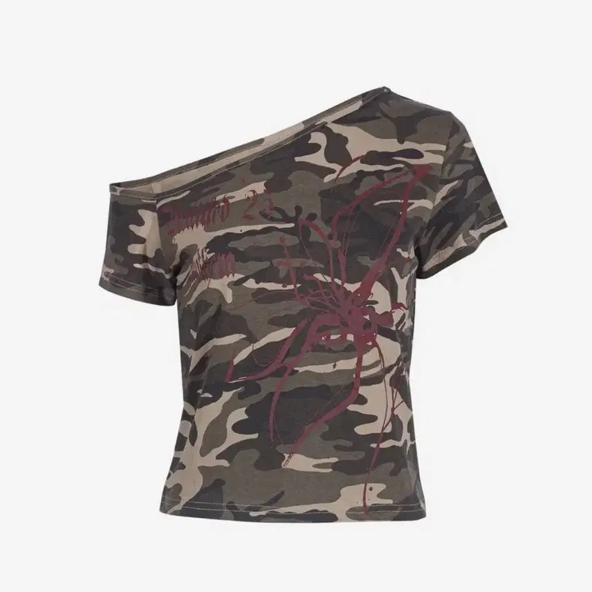 [BUNJANG] Another A One Shoulder Camo T-Shirt - Beige / 어나더에이 원숄더 카모 티셔츠_베이지